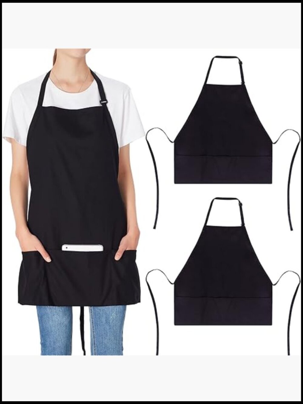 Bib Apron With 3 Pockets Adjustable Chef Kitchen Cooking Apron Cotton